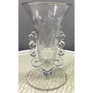 Hersey Vintage Exquisite Etched Glass Co Lariat Footed Vase Clear 7.25" Tall